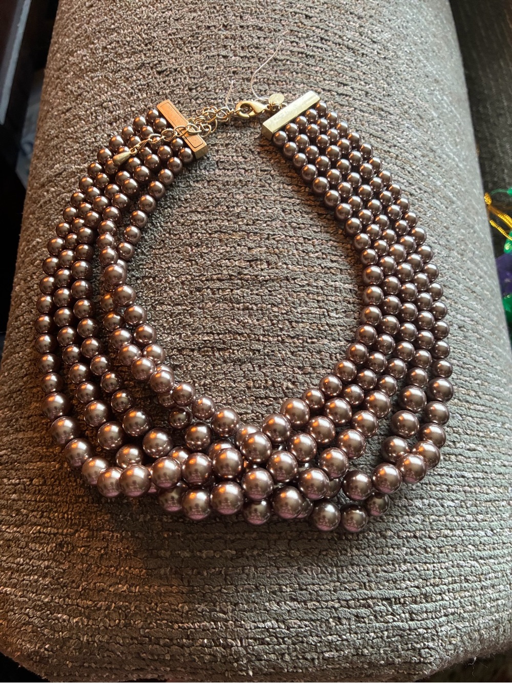 Lia Sophia Metallic Pewter Multi-Strand Pearl Collar Necklace, chocolate colored